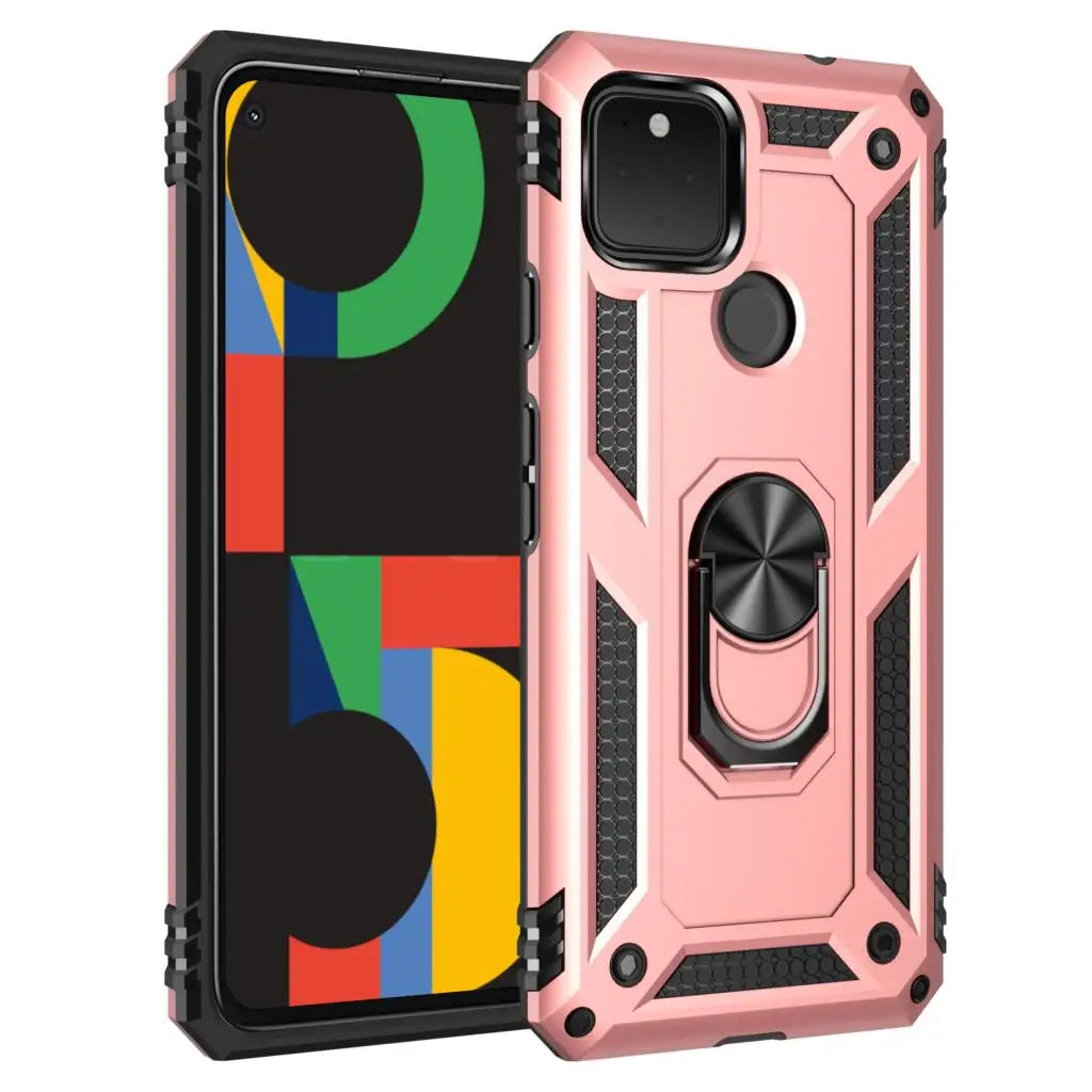 Shockproof Armor Phone Case For Google Pixel 4 4A 5 5G XL 3A Anti-Fall Magnetic Kickstand Finger Metal Ring Holder Back Cover