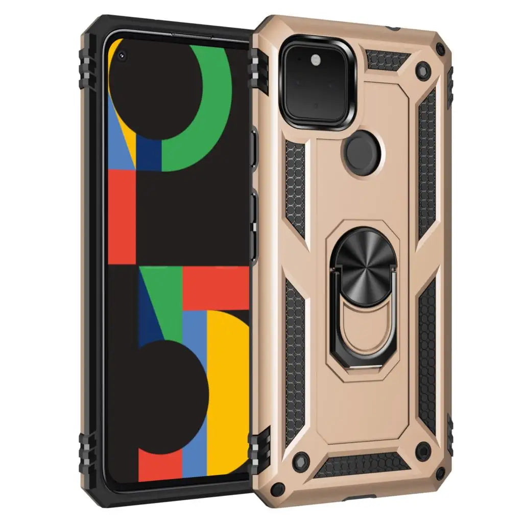 Shockproof Armor Phone Case For Google Pixel 4 4A 5 5G XL 3A Anti-Fall Magnetic Kickstand Finger Metal Ring Holder Back Cover