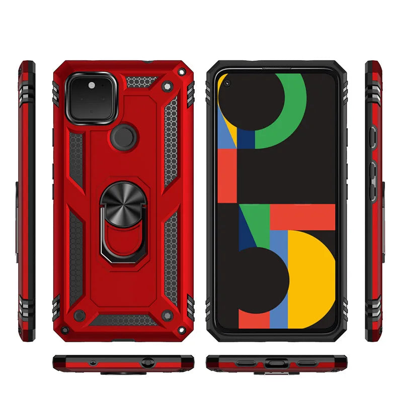 Shockproof Armor Phone Case For Google Pixel 4 4A 5 5G XL 3A Anti-Fall Magnetic Kickstand Finger Metal Ring Holder Back Cover