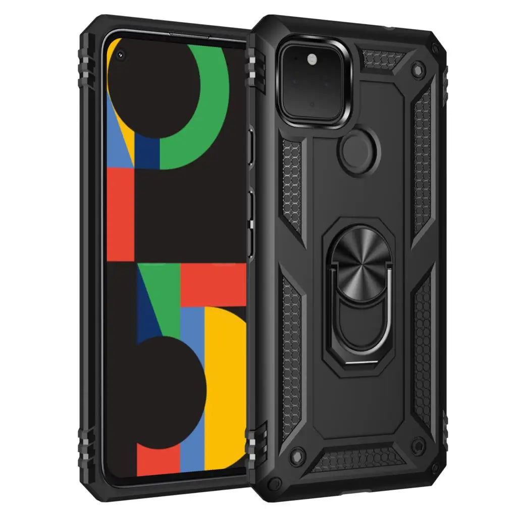 Shockproof Armor Phone Case For Google Pixel 4 4A 5 5G XL 3A Anti-Fall Magnetic Kickstand Finger Metal Ring Holder Back Cover