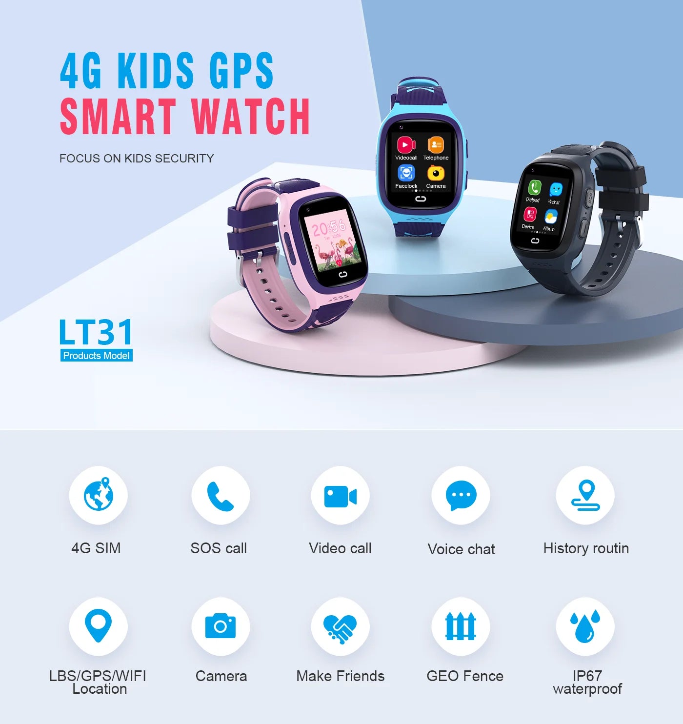 Smart Watch Kids GPS 4G LT31 Tracking  IP67 Waterproof Smartwatch Security Fence SOS SIM Call Sound Guardian For Baby