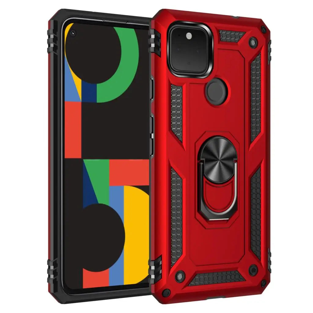 Shockproof Armor Phone Case For Google Pixel 4 4A 5 5G XL 3A Anti-Fall Magnetic Kickstand Finger Metal Ring Holder Back Cover