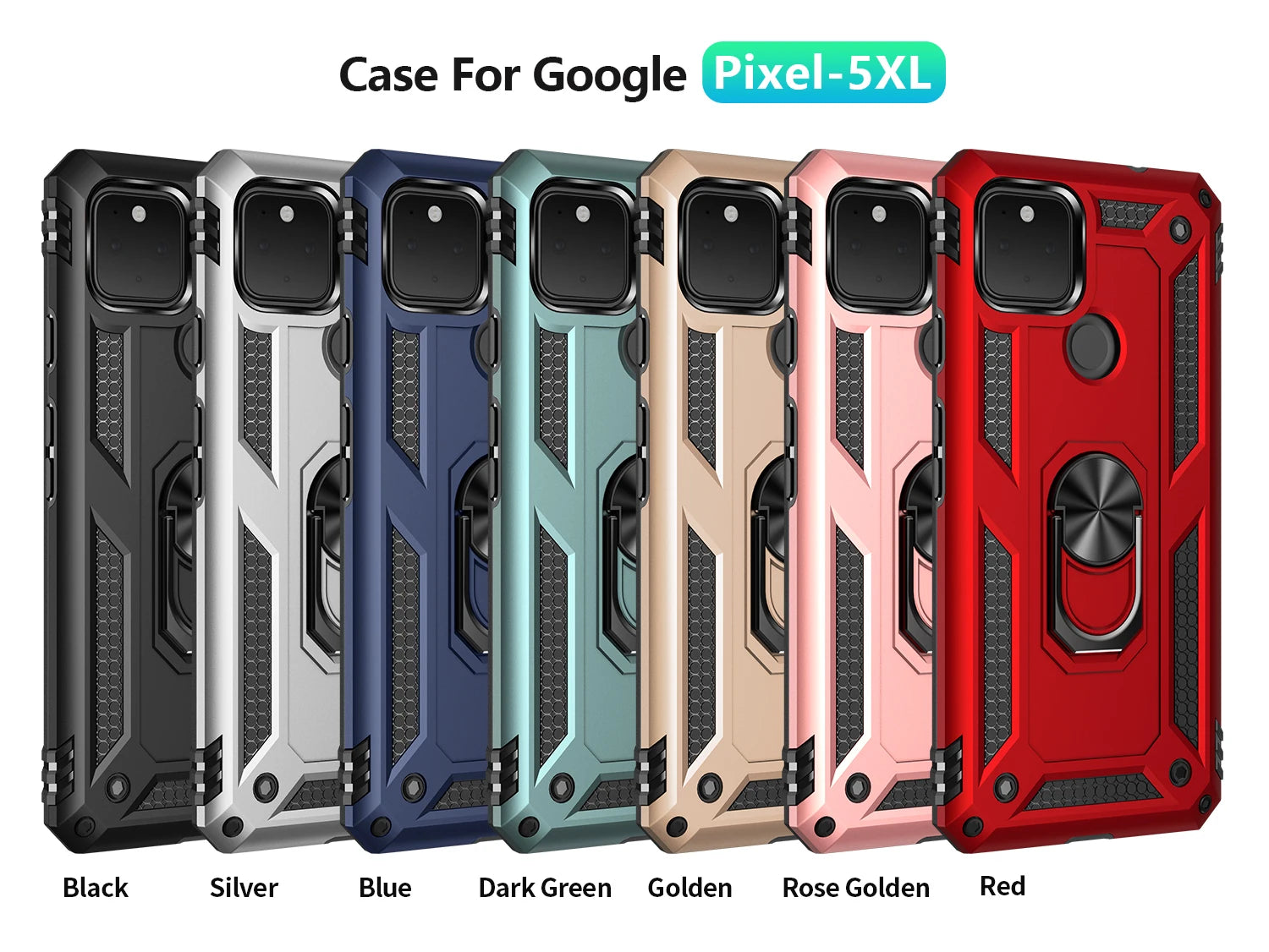 Shockproof Armor Phone Case For Google Pixel 4 4A 5 5G XL 3A Anti-Fall Magnetic Kickstand Finger Metal Ring Holder Back Cover