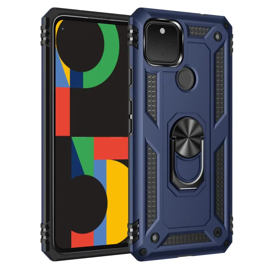 Shockproof Armor Phone Case For Google Pixel 4 4A 5 5G XL 3A Anti-Fall Magnetic Kickstand Finger Metal Ring Holder Back Cover