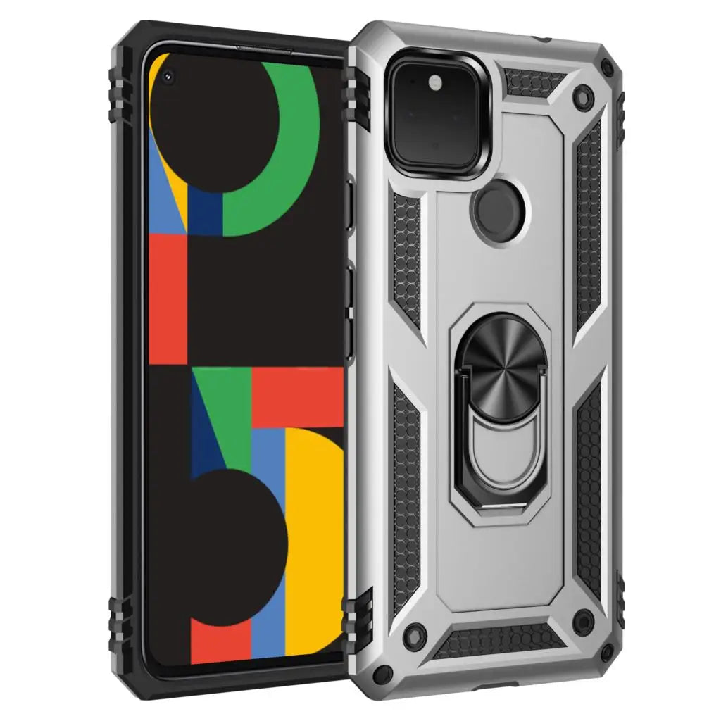 Shockproof Armor Phone Case For Google Pixel 4 4A 5 5G XL 3A Anti-Fall Magnetic Kickstand Finger Metal Ring Holder Back Cover