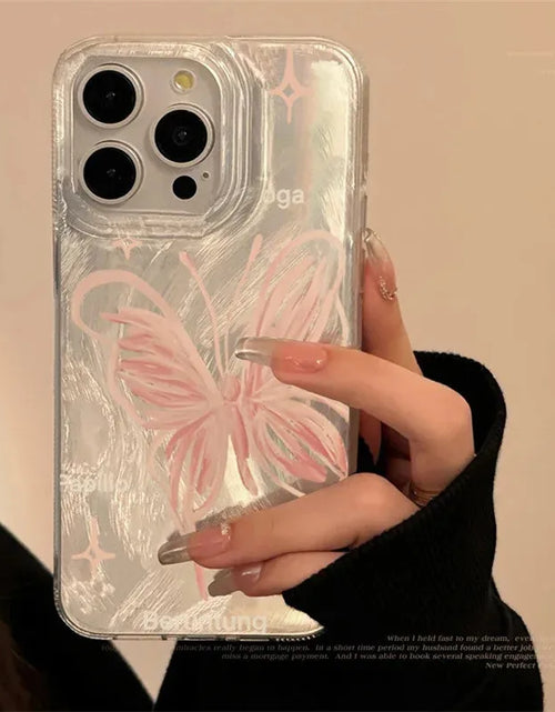 Load image into Gallery viewer, Pink Butterfly Laser Phone Case For Apple IPhone 15 11 13 14 12 Pro Max 15 Plus SE2 3 X XR XS Max 8 7 Plus Lens protection Cover
