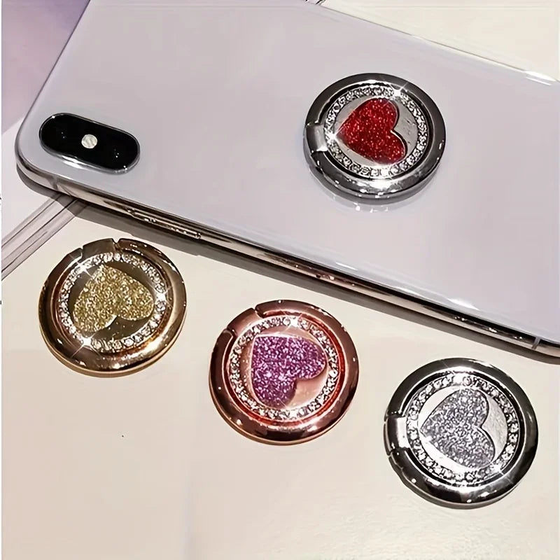 Circular Glittering Heart Metal Ring Buckle Phone Holder for Mobile Phone Car Magnetic Mount Smart Phone Accessories