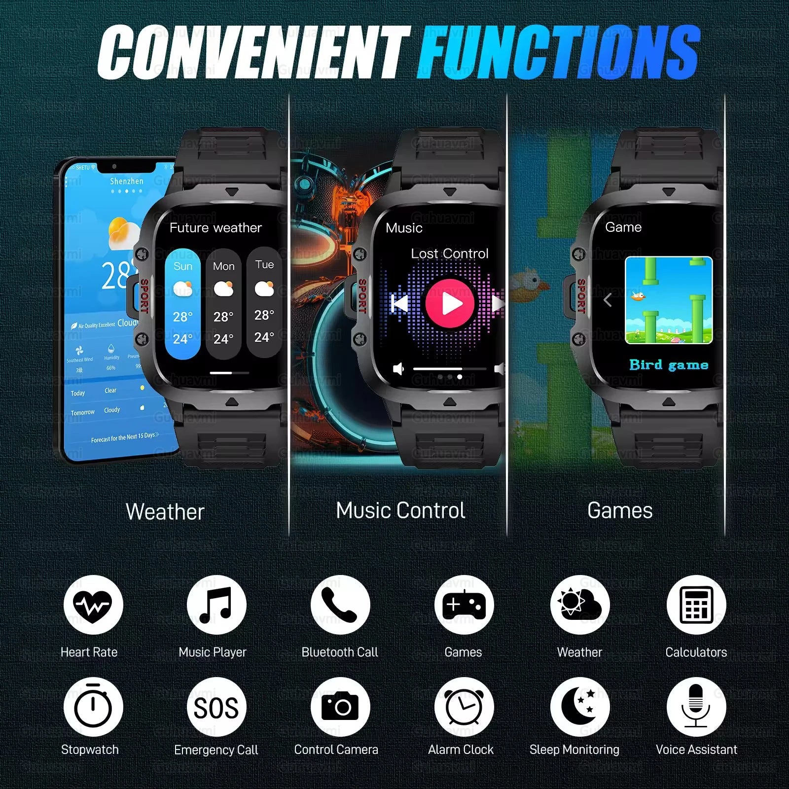 2024 New Smartwatch Men's Rugged Military Bluetooth Call Sport Heart Rate IP68 Waterproof Outdoor Smart Watches for Android IOS