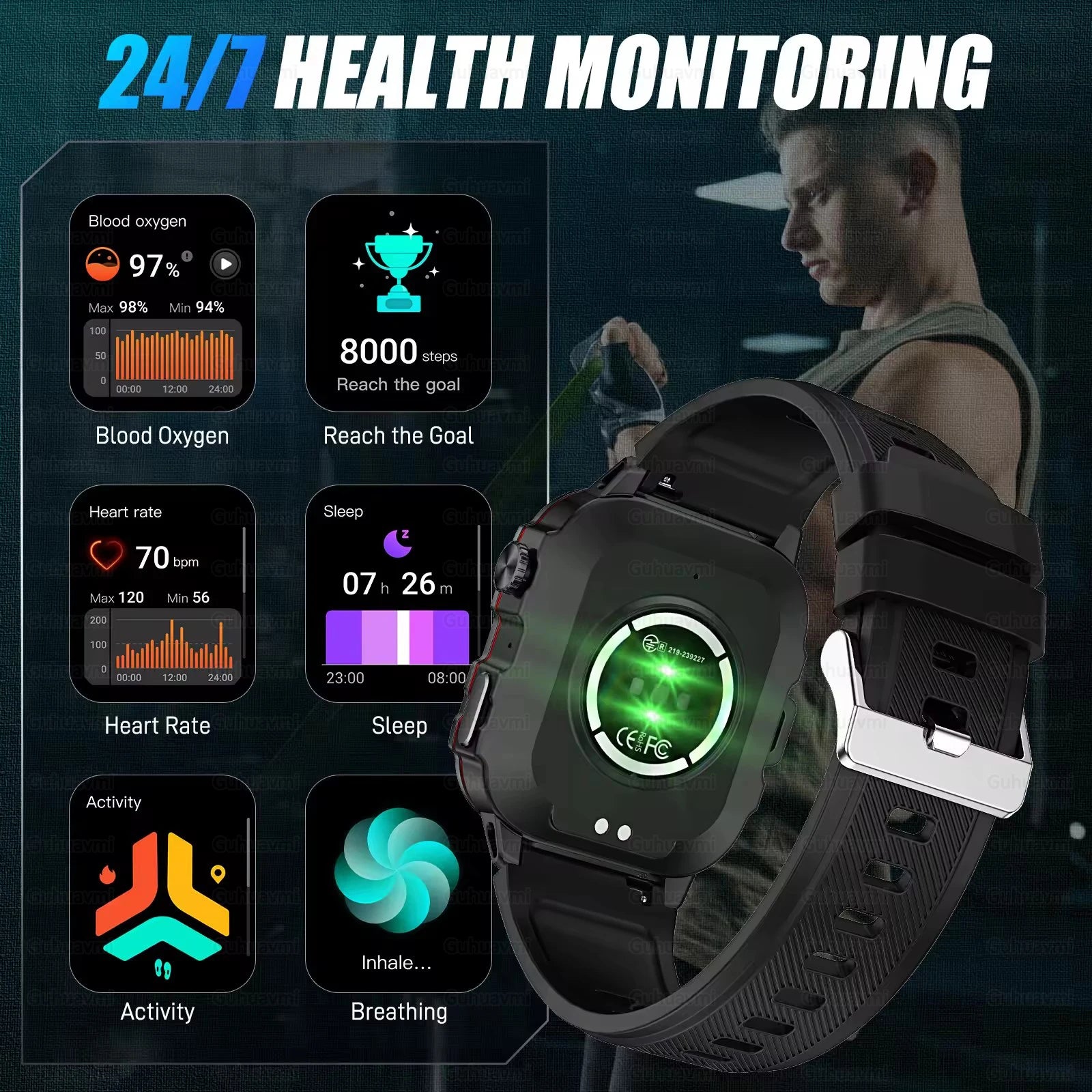 2024 New Smartwatch Men's Rugged Military Bluetooth Call Sport Heart Rate IP68 Waterproof Outdoor Smart Watches for Android IOS