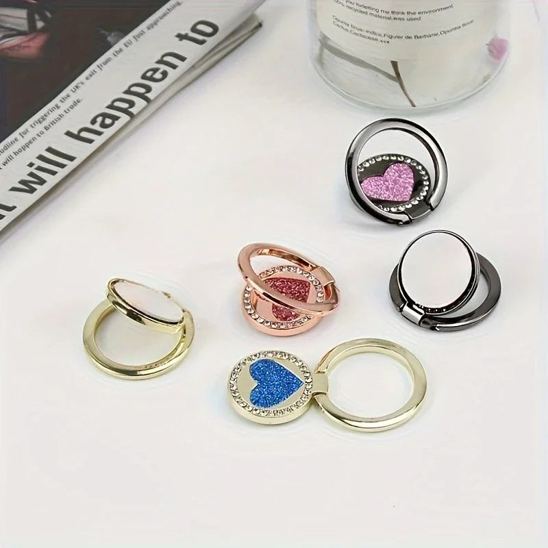 Circular Glittering Heart Metal Ring Buckle Phone Holder for Mobile Phone Car Magnetic Mount Smart Phone Accessories