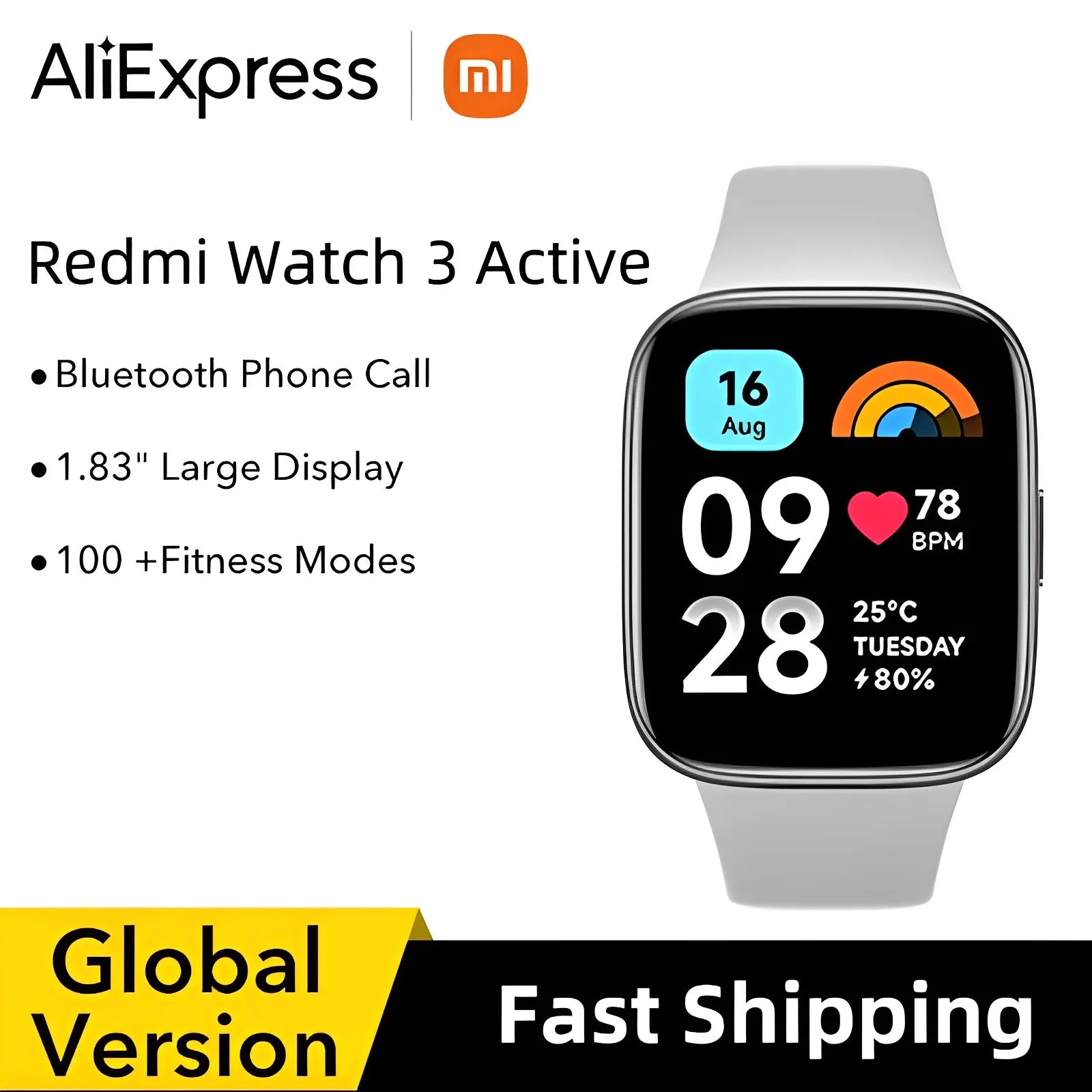 2023 Global Version Xiaomi Redmi Watch 3 Active Bluetooth Phone Call 1.83" Display 5ATM Waterproof Supports 100+ fitness modes