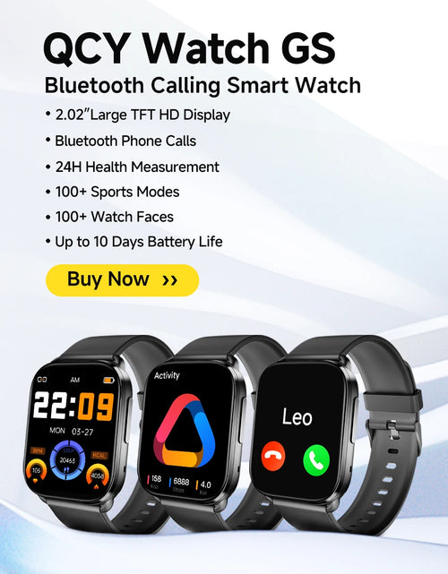 Load image into Gallery viewer, QCY Watch GS Bluetooth Call Smartwatch 2.02&#39;&#39; Full Touch Screen Fitness Tracker for 100+ Sport Modes Health Monitor Smart Watch
