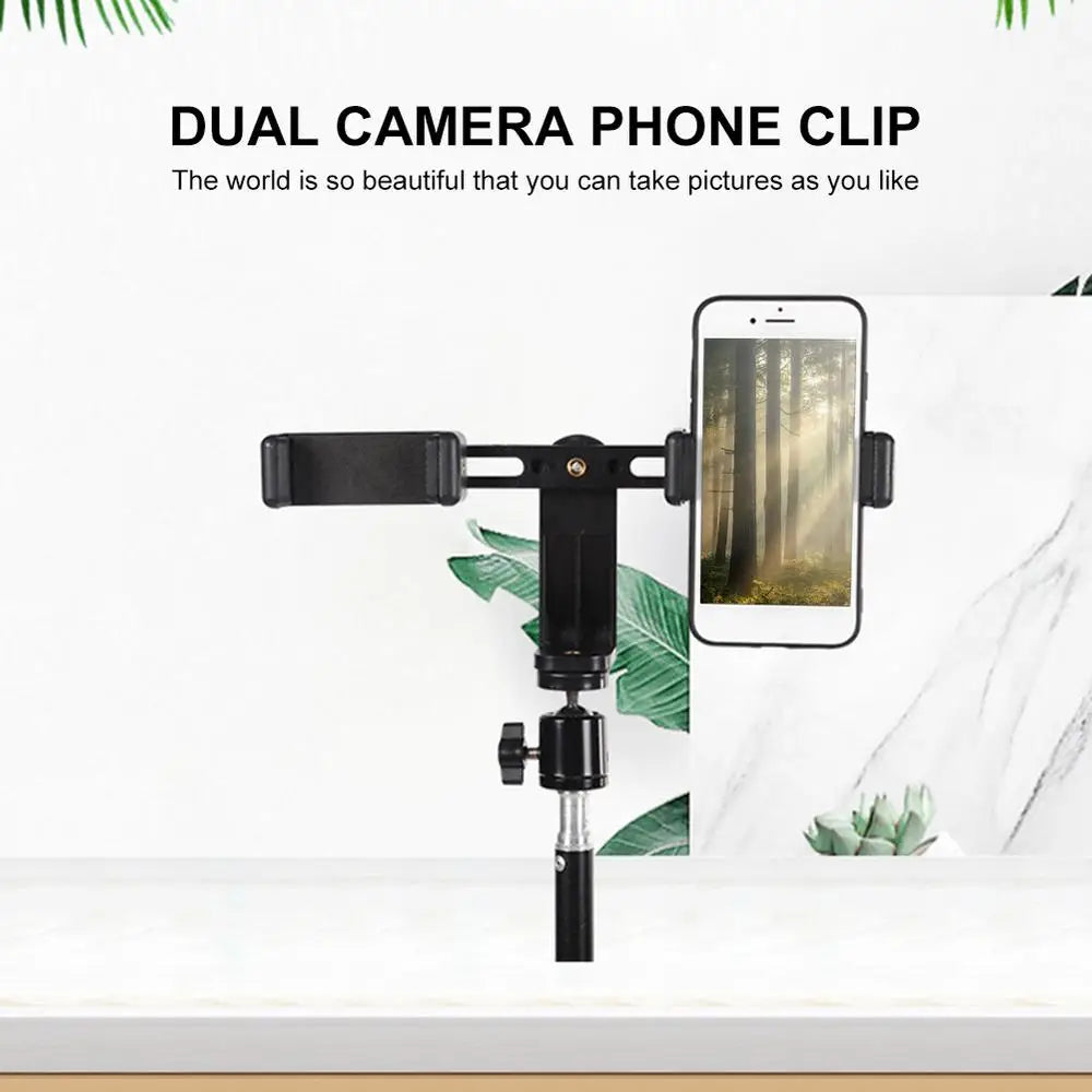 Dual Camera Phone Holder Plastic Mobile Phone Stabilizer Clip 360 Degree Rotating Outdoor Phone Holder For Live Broadcast Supple