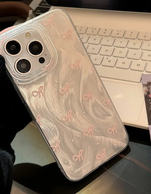 Load image into Gallery viewer, Silver Small Pink Bow Knots Cover for iPhone 11 13 12 14 15 Pro Max 7 8 Plus X XR XS Max SE2 Case Phone Shockproof Bumper Fundas
