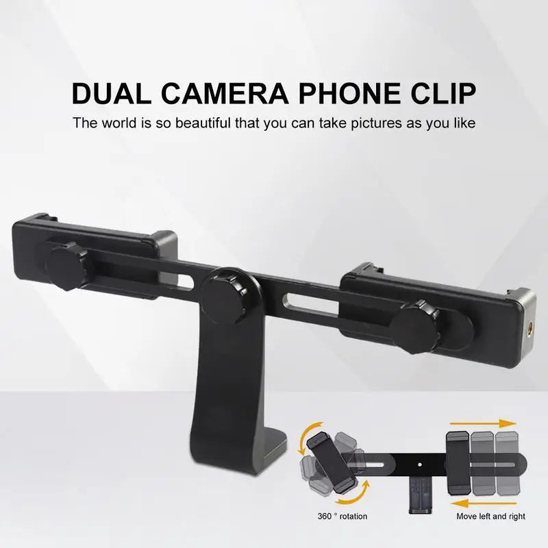 Dual Camera Phone Holder Plastic Mobile Phone Stabilizer Clip 360 Degree Rotating Outdoor Phone Holder For Live Broadcast Supple