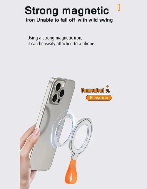 Load image into Gallery viewer, Magnetic Foldable Finger Ring Silica Hanging Rope Holder Rotatable Phone Stand Wireless Charging Friendly Type For Smart Phones
