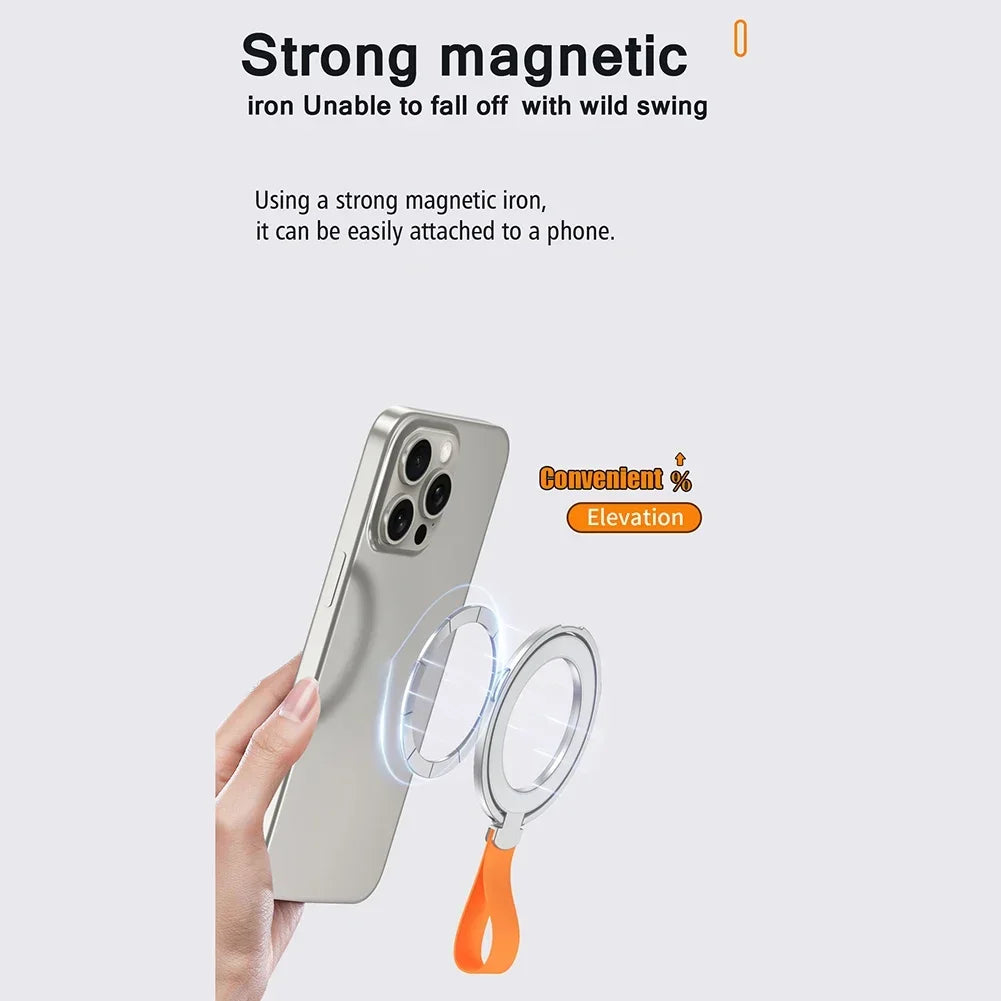 Magnetic Foldable Finger Ring Silica Hanging Rope Holder Rotatable Phone Stand Wireless Charging Friendly Type For Smart Phones