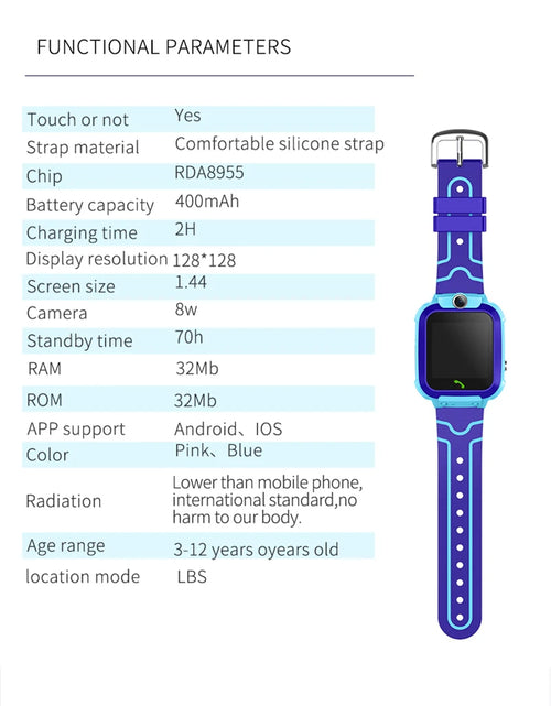 Load image into Gallery viewer, New Q12 Waterproof Children&#39;s Smart Watch Sim Card LBS Location Tracker Voice Chat Flashlight Children&#39;s Smart Phone Watch reloj
