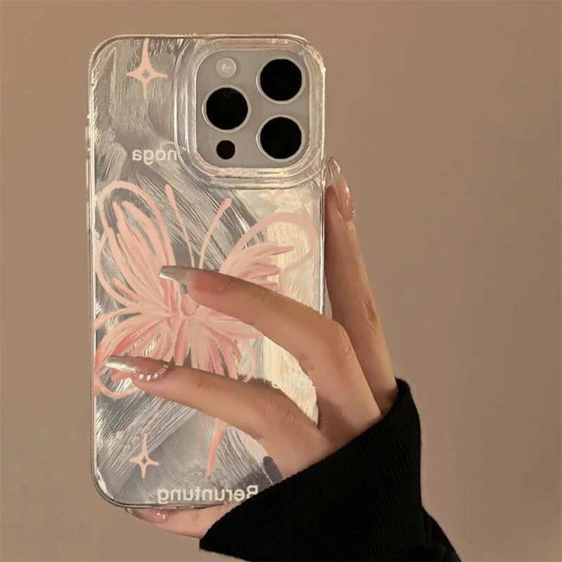 Pink Butterfly Laser Phone Case For Apple IPhone 15 11 13 14 12 Pro Max 15 Plus SE2 3 X XR XS Max 8 7 Plus Lens protection Cover