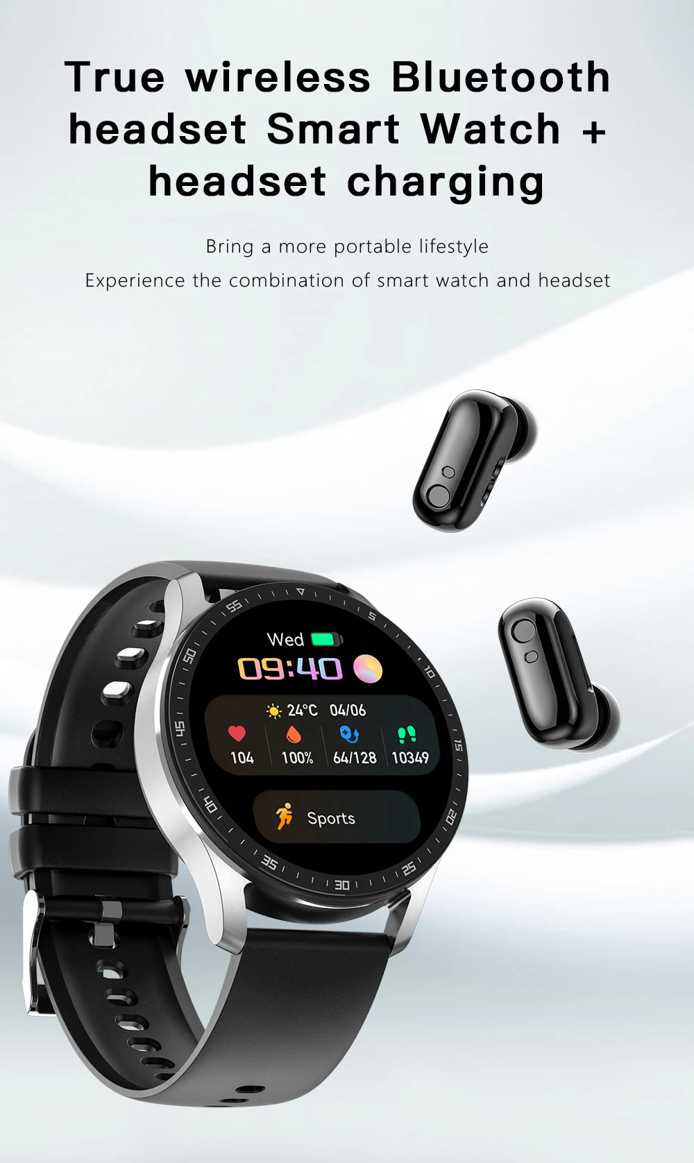 GEJIAN X7 Headset Smart Watch TWS Two In One Wireless Bluetooth Dual Headset Call Health Blood Pressure Sport Music Smartwatch