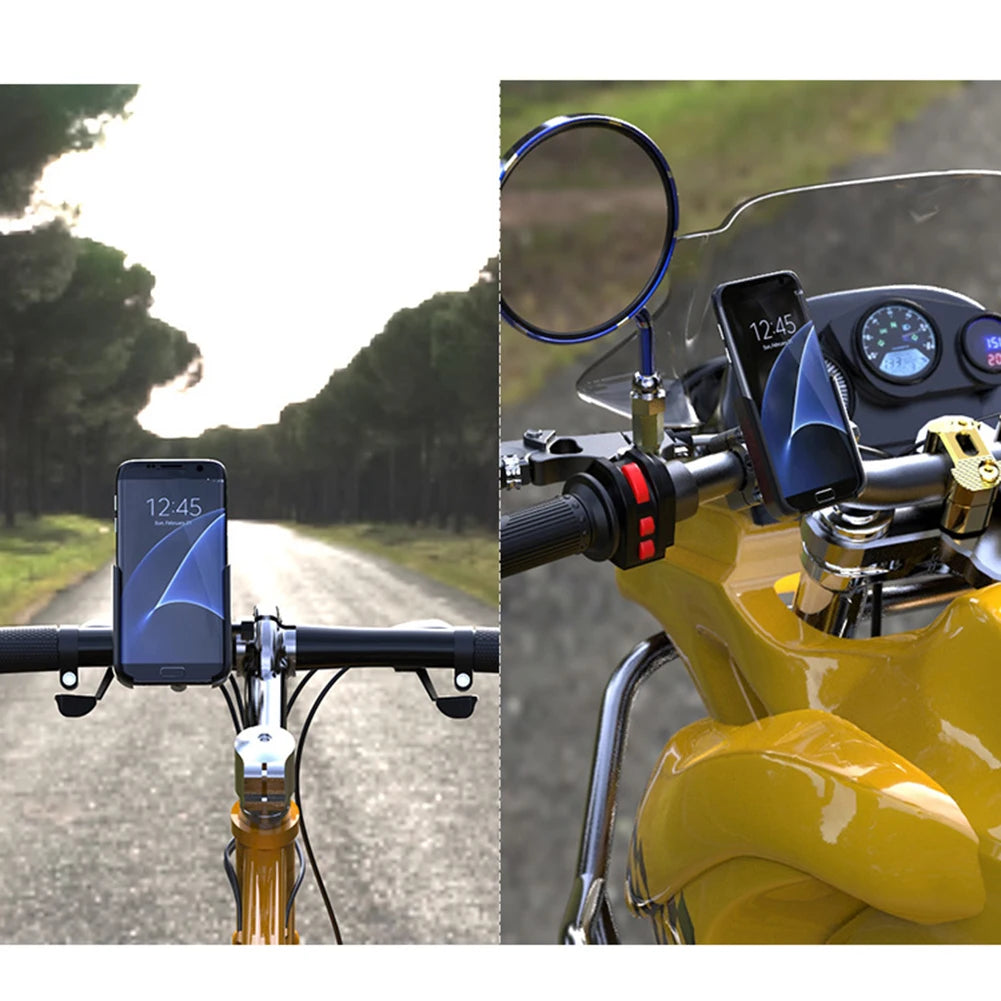 Phone Holder Motorcycle Aluminum Alloy Sturdy Mount Base Rotation For 4.0''-7.0'' Smart Devices 20-30mm Handlebar