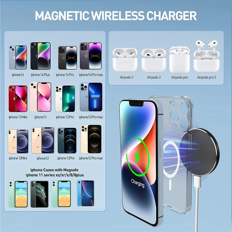 30W Magnetic Wireless Charger For iPhone 15 14 13 12 Pro Max Fast Wireless Charging Pad Ultra Thin Phone Chargers Holder Stand