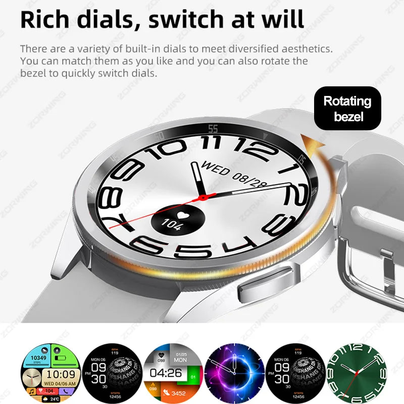 JS Watch 6 Max Classic AMOLED Smart Watch Men Women Rotating Bezel Heart Rate Blood Pressure Compass Sport Modes Smartwatch New