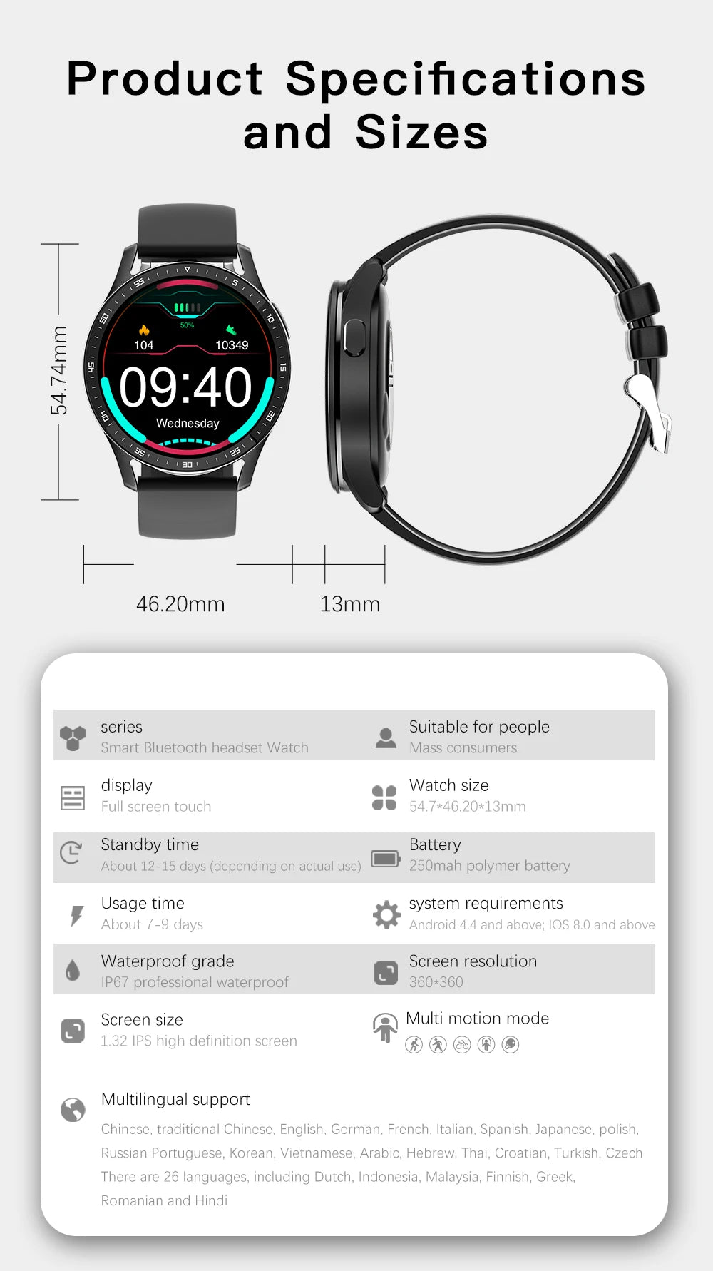 GEJIAN X7 Headset Smart Watch TWS Two In One Wireless Bluetooth Dual Headset Call Health Blood Pressure Sport Music Smartwatch