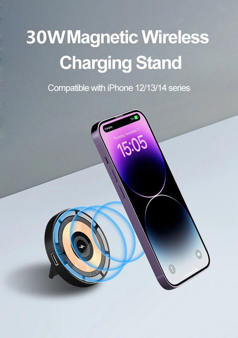 30W Magnetic Wireless Charger For iPhone 15 14 13 12 Pro Max Fast Wireless Charging Pad Ultra Thin Phone Chargers Holder Stand