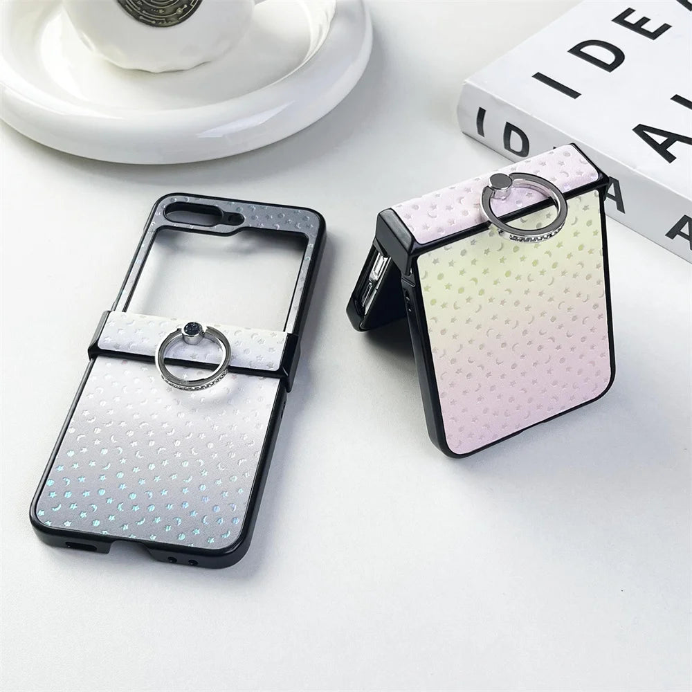 Double Color Gradient Star Phone Case for Samsung Galaxy Zflip5 Z Flip6 ZFlip 6 5 4 3 Flip4 Fold Plating Cover with Ring Bracket