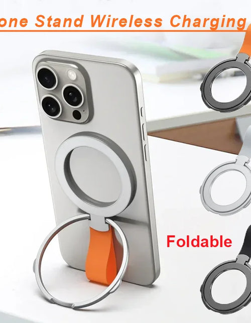 Load image into Gallery viewer, Magnetic Foldable Finger Ring Silica Hanging Rope Holder Rotatable Phone Stand Wireless Charging Friendly Type For Smart Phones
