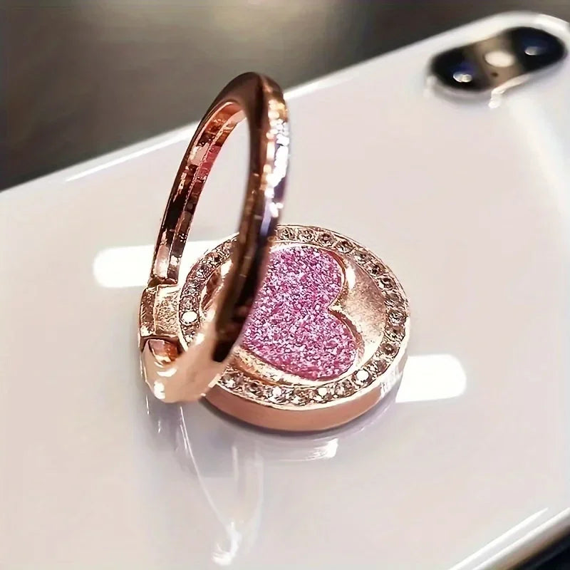 Circular Glittering Heart Metal Ring Buckle Phone Holder for Mobile Phone Car Magnetic Mount Smart Phone Accessories