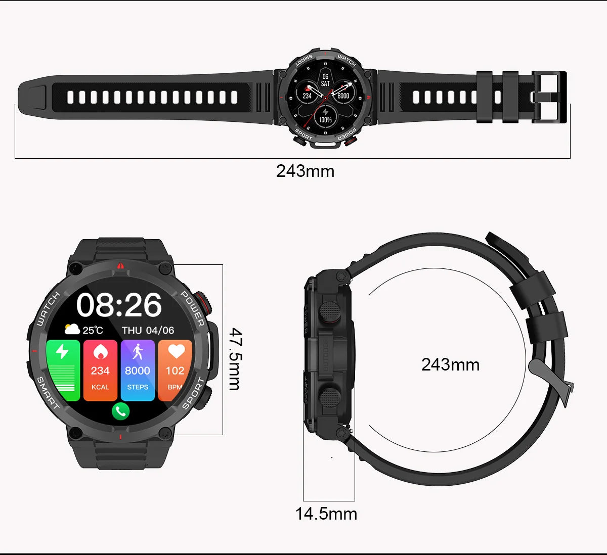 Blackview NEW Smart Watch W50 Waterproof Smart Watch New Version Men Women Health and Fitness Tracking Watch, Bluetooth Calling