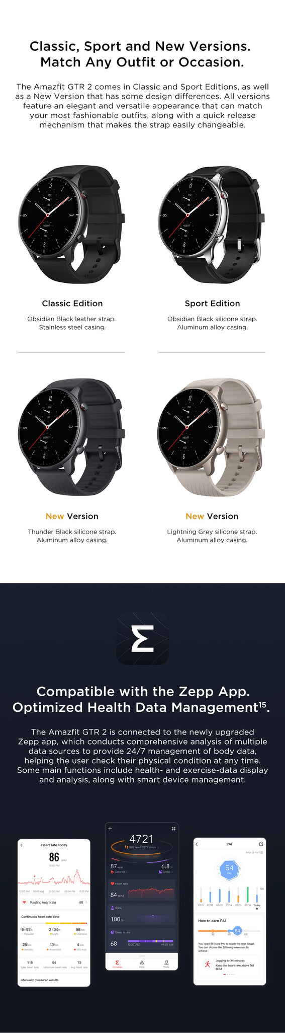 [New Version] Amazfit GTR 2 Smartwatch 46mm Alexa Built-in Curved Bezel-less Design Ultra-long Battery Life Smart Watch