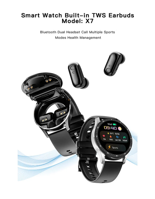 Load image into Gallery viewer, GEJIAN X7 Headset Smart Watch TWS Two In One Wireless Bluetooth Dual Headset Call Health Blood Pressure Sport Music Smartwatch
