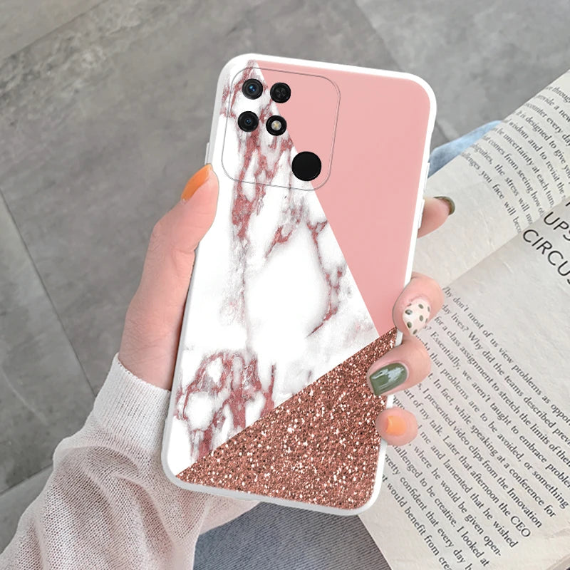 Marble Pattern Phone Case For Redmi 10C 10 C Protective Cover Case Pink Gold Marble Soft Silicone Funda For Xiaomi Redmi 10C