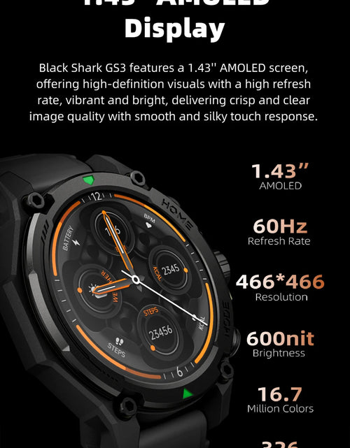 Load image into Gallery viewer, [World Premiere]Blackshark GS3 Smart Watch Global Version 1.43&quot;AMOLED Display GPS Satellite Positioning 21 Day Battery Life 5ATM
