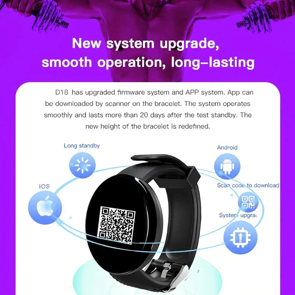 D18 circular color screen smartwatch with multiple sports modes, call information reminders, photos, music, smart wristband