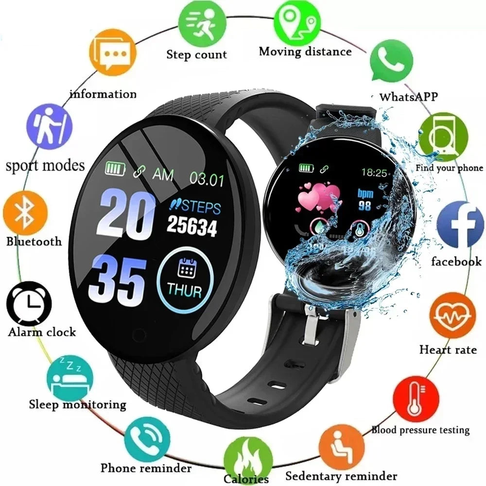 D18 circular color screen smartwatch with multiple sports modes, call information reminders, photos, music, smart wristband