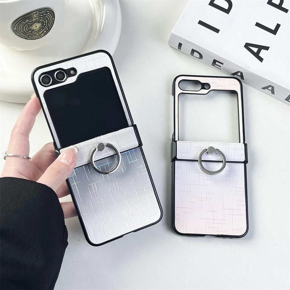 Double Color Gradient Star Phone Case for Samsung Galaxy Zflip5 Z Flip6 ZFlip 6 5 4 3 Flip4 Fold Plating Cover with Ring Bracket