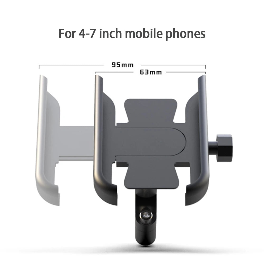 Phone Holder Motorcycle Aluminum Alloy Sturdy Mount Base Rotation For 4.0''-7.0'' Smart Devices 20-30mm Handlebar