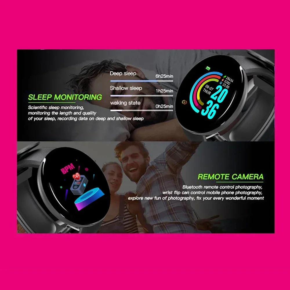 D18 circular color screen smartwatch with multiple sports modes, call information reminders, photos, music, smart wristband