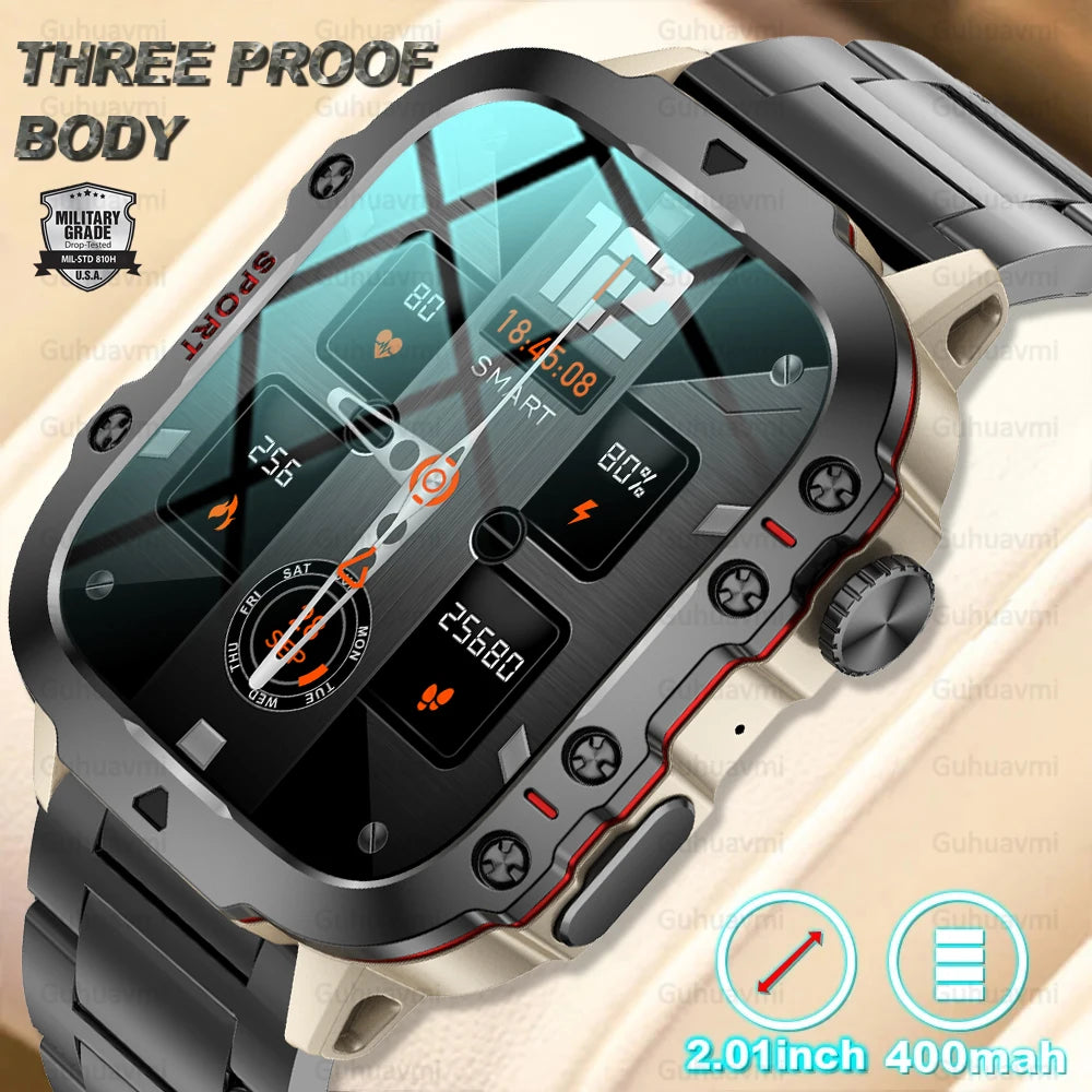 2024 New Smartwatch Men's Rugged Military Bluetooth Call Sport Heart Rate IP68 Waterproof Outdoor Smart Watches for Android IOS