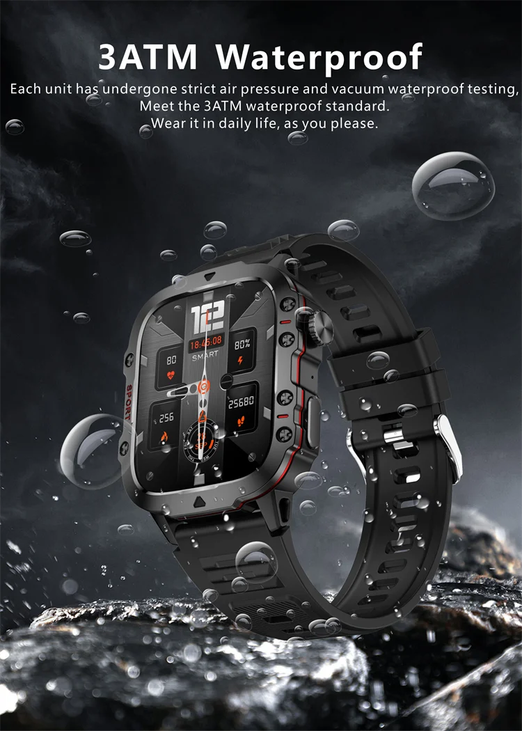 2024 New Smartwatch Men's Rugged Military Bluetooth Call Sport Heart Rate IP68 Waterproof Outdoor Smart Watches for Android IOS