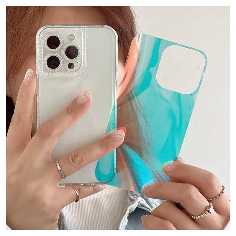 INS Laser Transparent Silicone Phone Case for iphone 15 14 12 13 Pro Max 11 MiNi XR X XS 7 8 plus SE 3D Flower Wrist Chain Cover