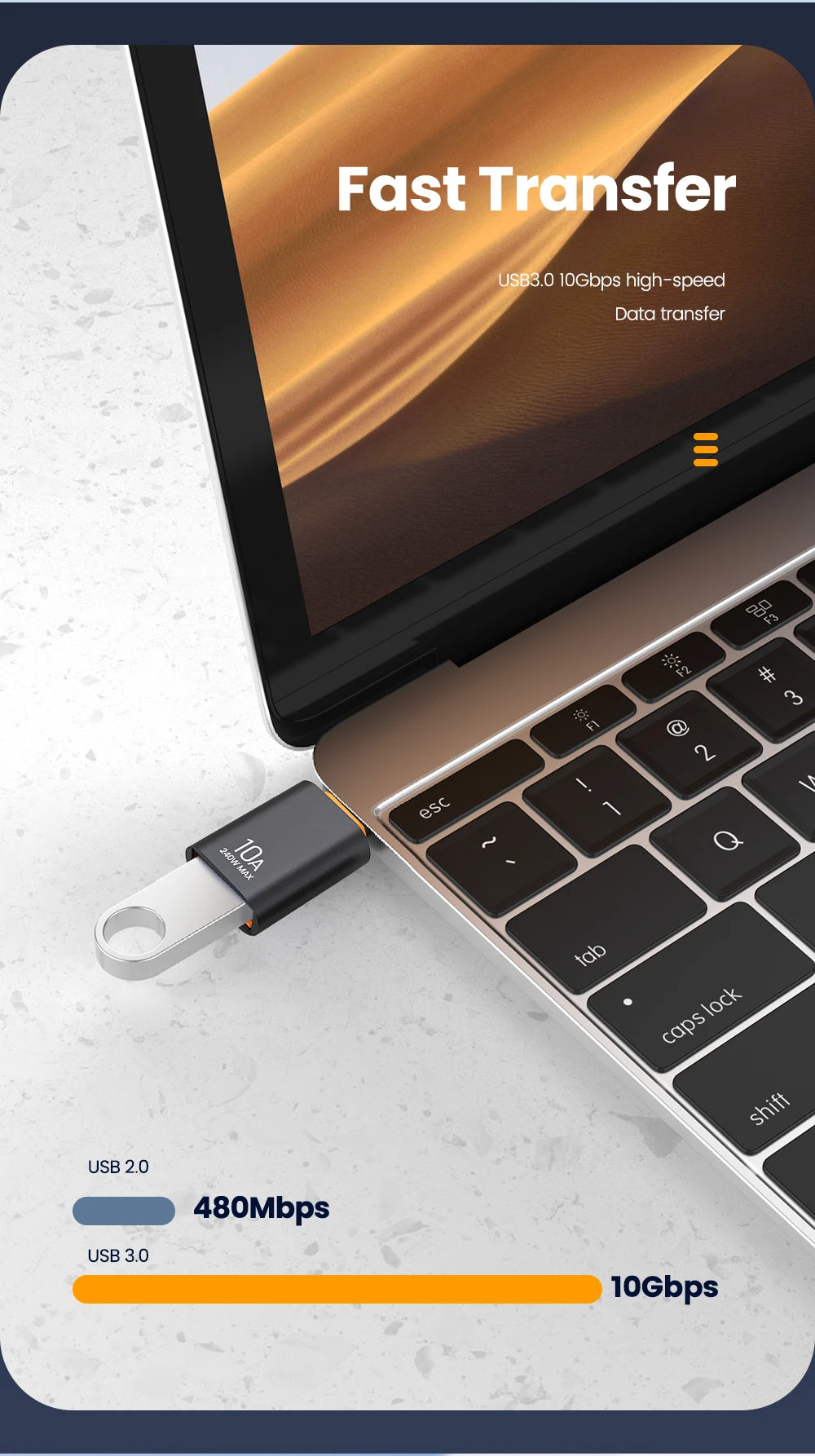 10A 240W OTG Adapter Type C to USB 3.0 Mobile Phone USB Drive Converter For Macbook Oneplus Xiaomi SamsungPOCO Phone Accessories