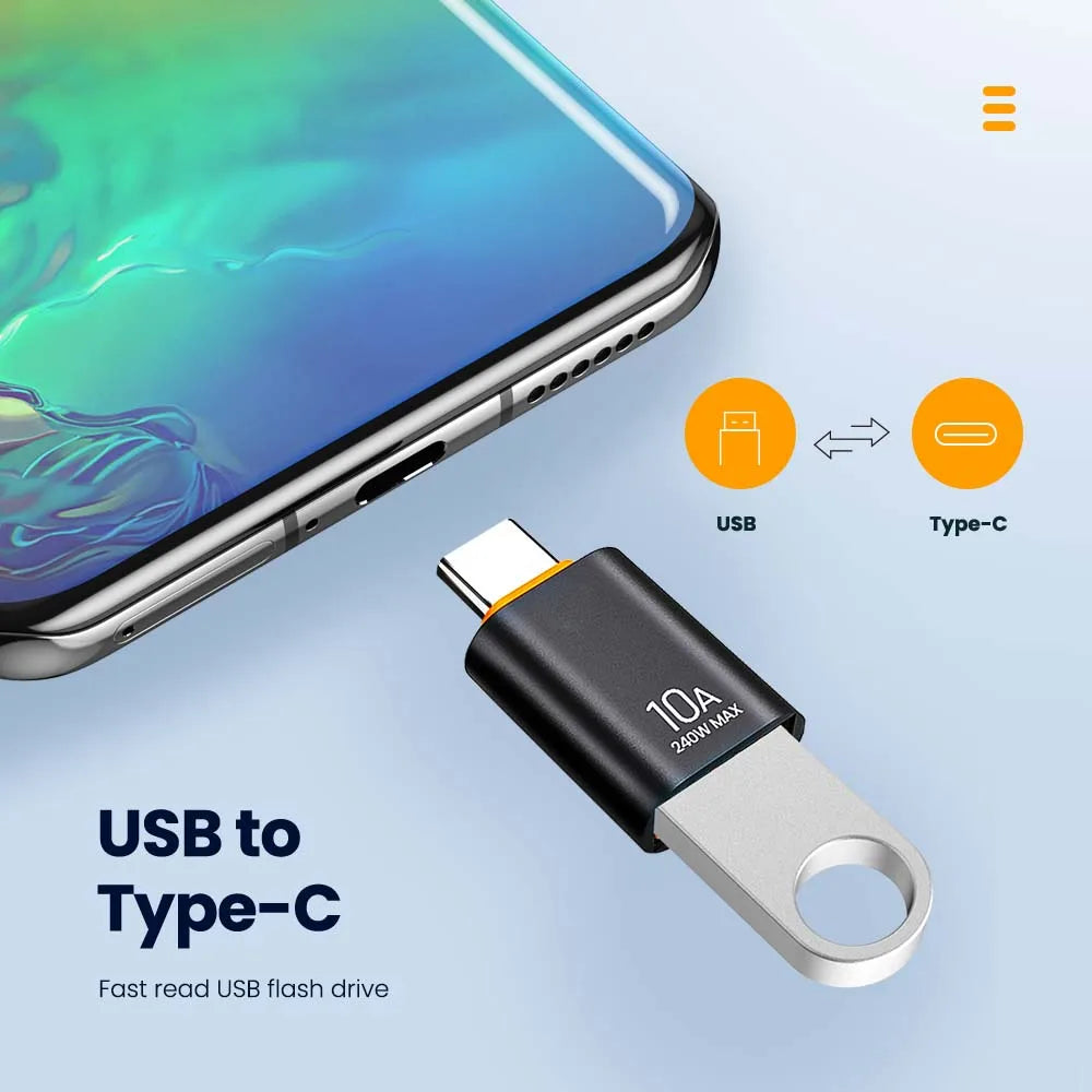 10A 240W OTG Adapter Type C to USB 3.0 Mobile Phone USB Drive Converter For Macbook Oneplus Xiaomi SamsungPOCO Phone Accessories