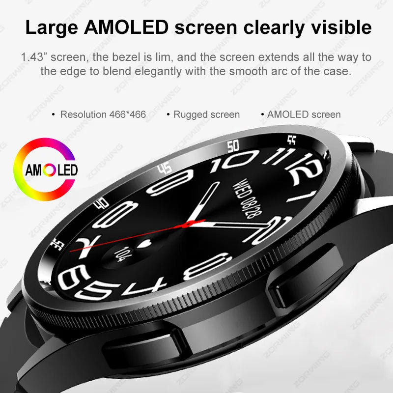 JS Watch 6 Max Classic AMOLED Smart Watch Men Women Rotating Bezel Heart Rate Blood Pressure Compass Sport Modes Smartwatch New