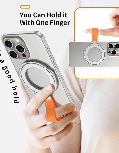 Load image into Gallery viewer, Magnetic Foldable Finger Ring Silica Hanging Rope Holder Rotatable Phone Stand Wireless Charging Friendly Type For Smart Phones
