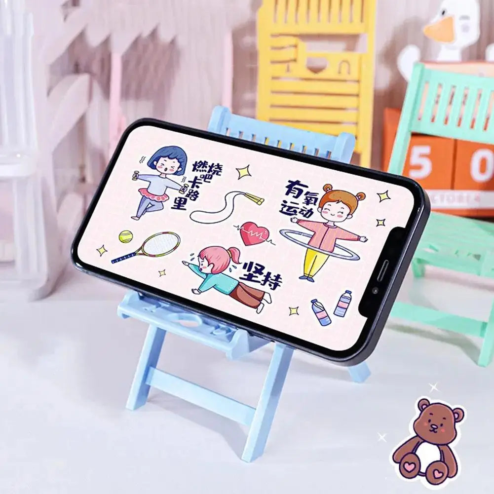 Mini Chair Shape Mobile Phone Stand Cartoon Cute Mobile Phone Tablet Office Desktop Lazy Foldable Chair Holder Accessories